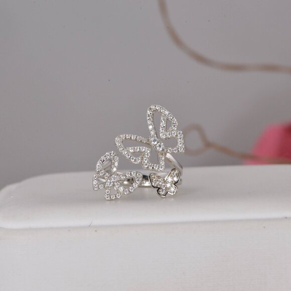 GRA Certified Butterfly Moissanite Ring 925 Sterling - Picture 4 of 10